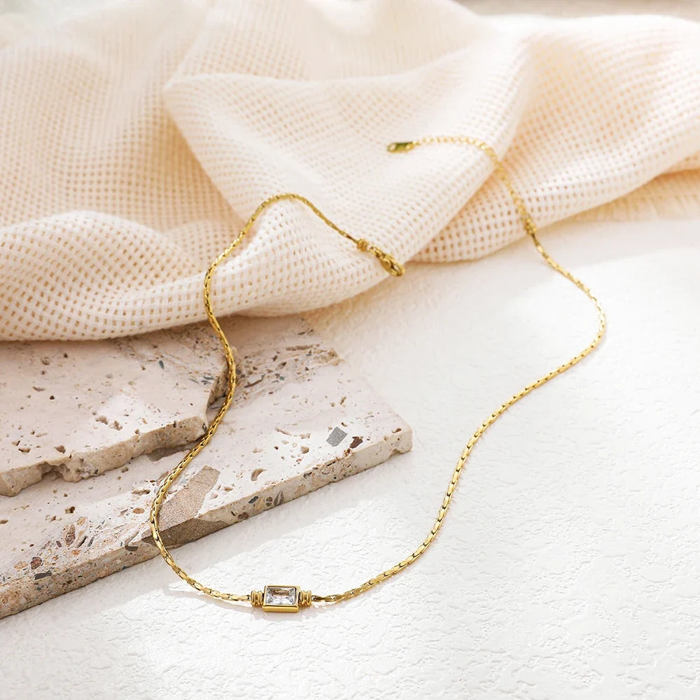 18K Gold Plated Square Zircon Necklace