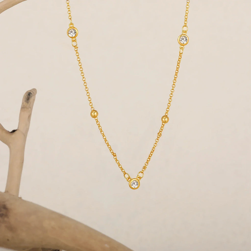 18K Gold Plated Bezel Stone Necklace