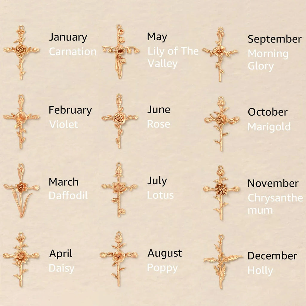Birth Month Flower Cross Pendant