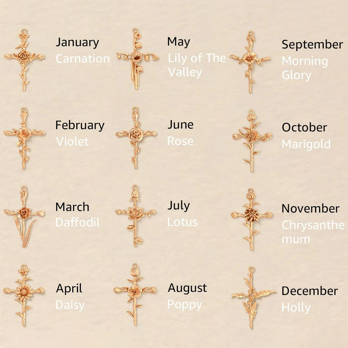 Birth Month Flower Cross Pendant