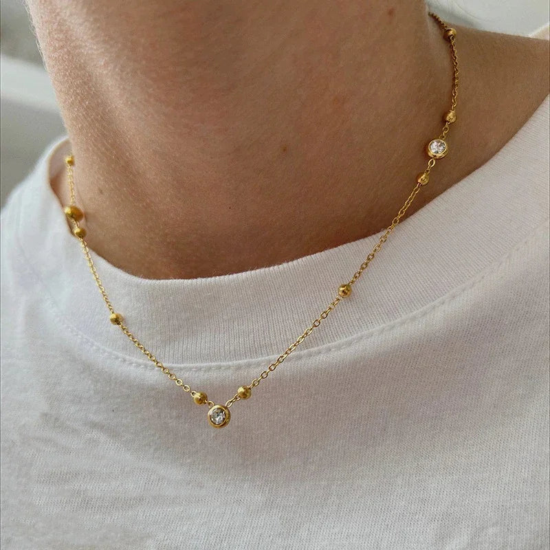 18K Gold Plated Bezel Stone Necklace