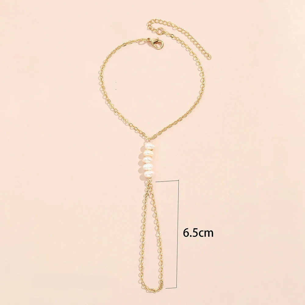 Minimal Pearl Hand Chain Bracelet