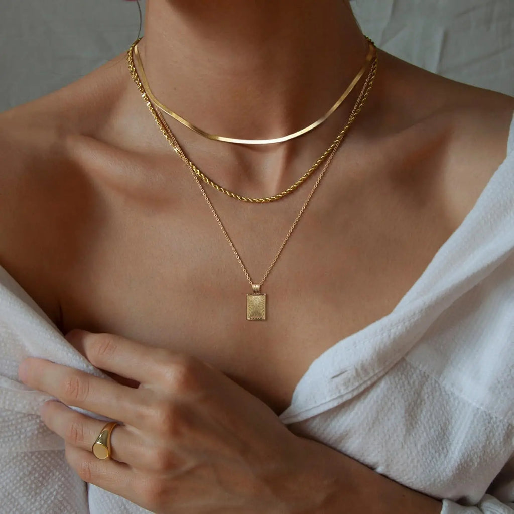 18K Gold Plated Radiant Rectangle Necklace