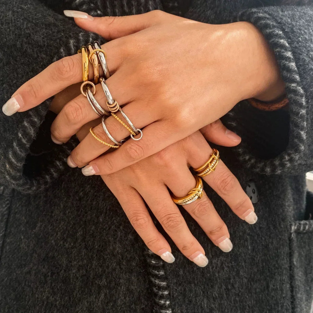 18K Elegant Gold&Bronze&Silver Stacked Rings