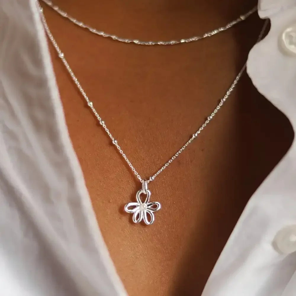 18K Gold Plated Flower Necklace with Pearl