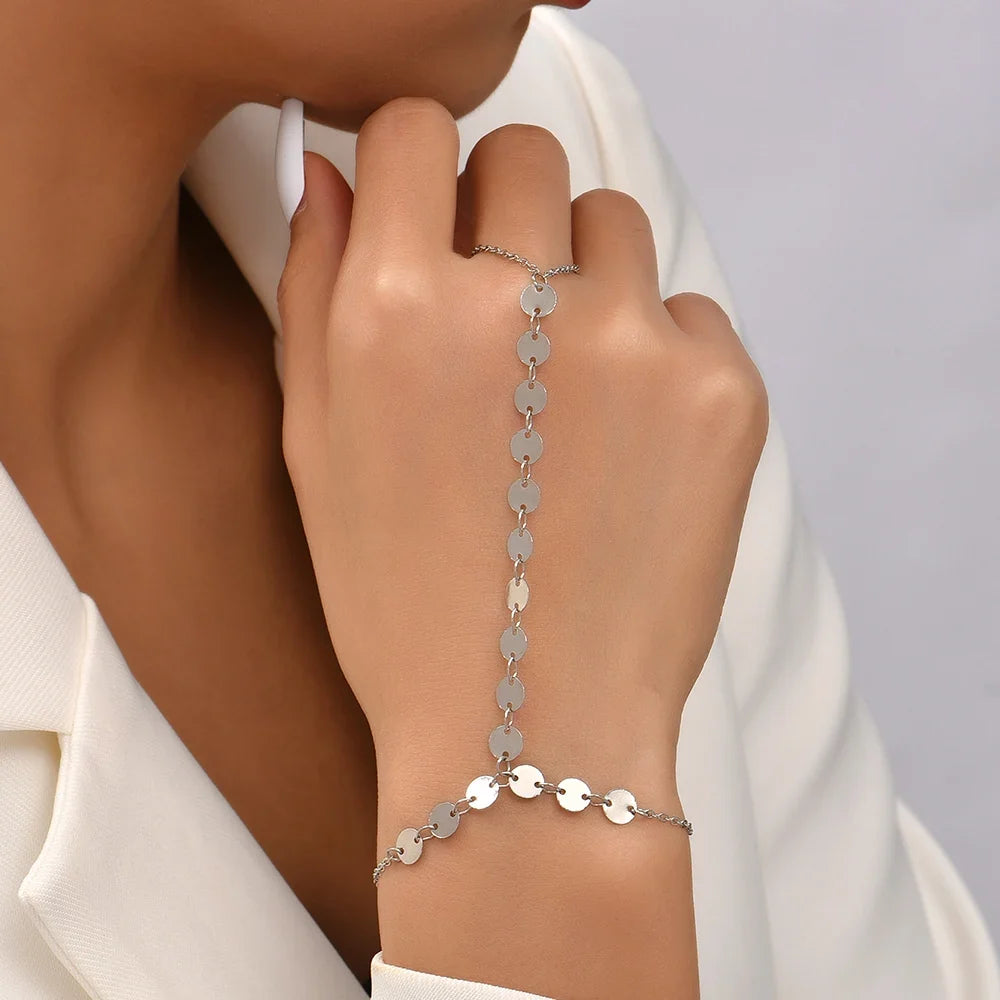 Silver Disc Hand Chain Bracelet