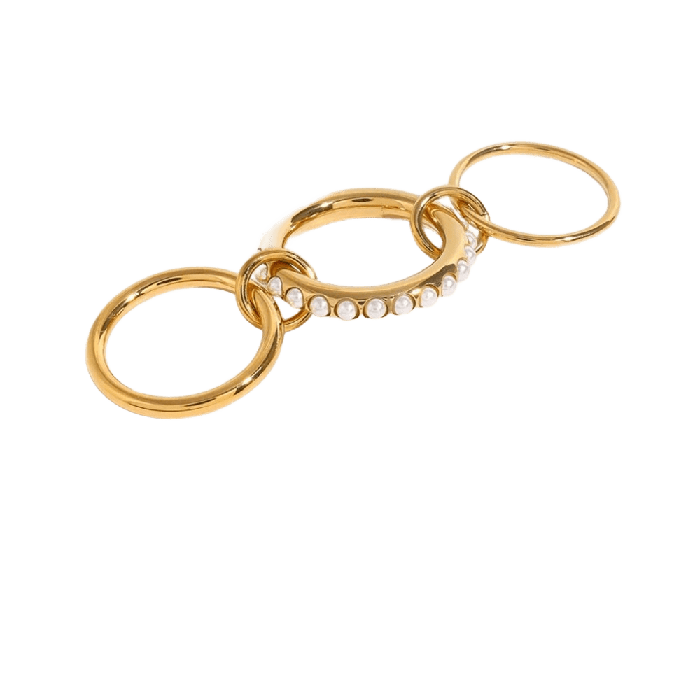 Gold Triple-Link Zircon Stacked Ring
