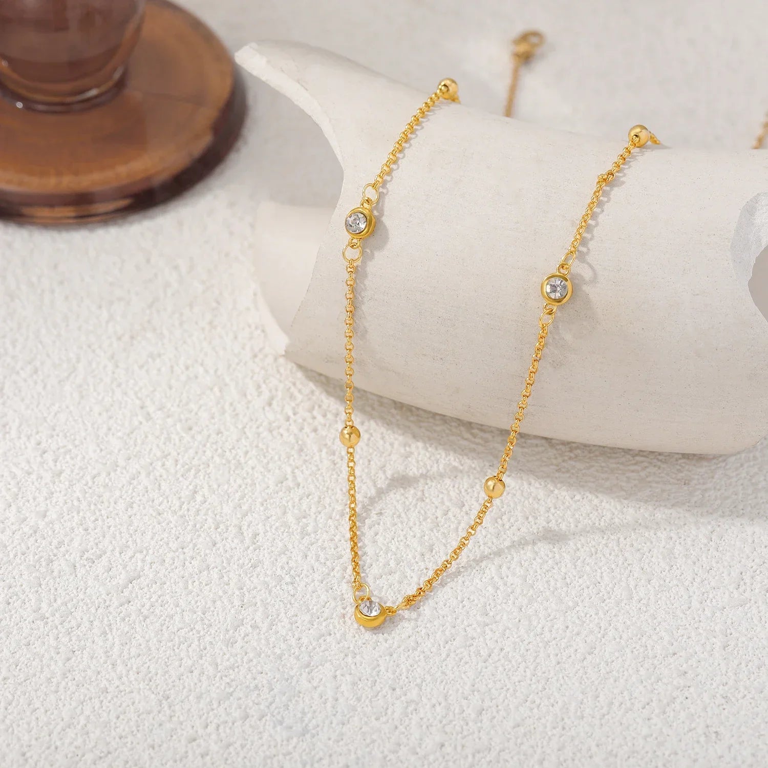 18K Gold Plated Bezel Stone Necklace