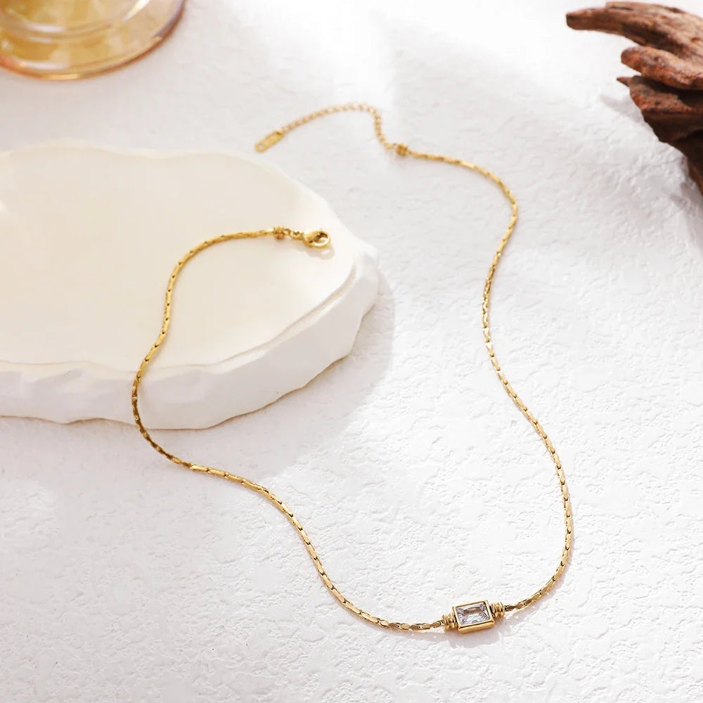 18K Gold Plated Square Zircon Necklace
