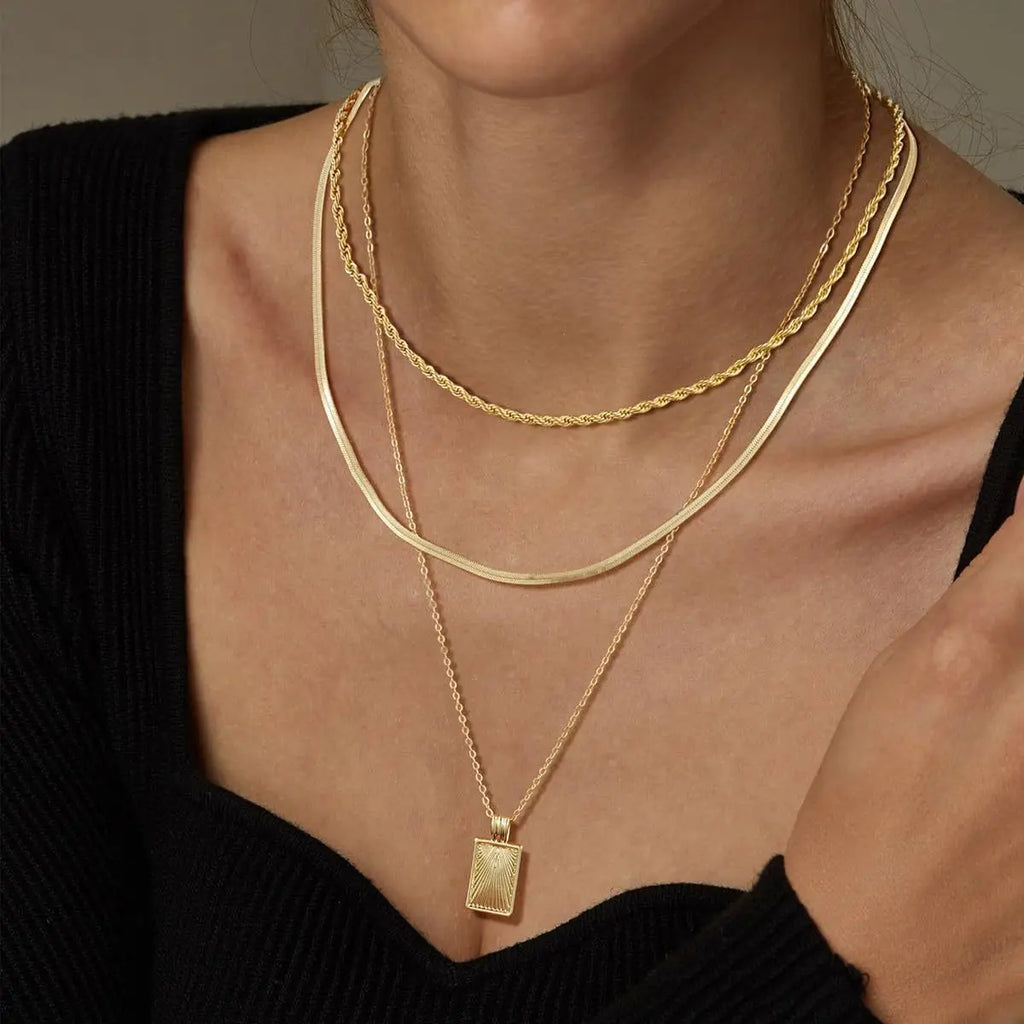 18K Gold Plated Radiant Rectangle Necklace