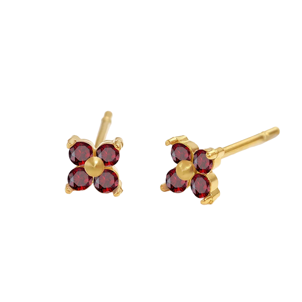 Birthstone Flower Stud Earrings