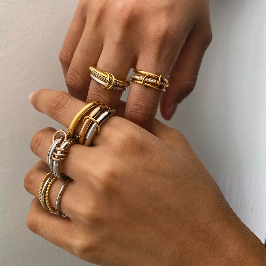 Two-Tone Rope & Beaded Interlocking Ring