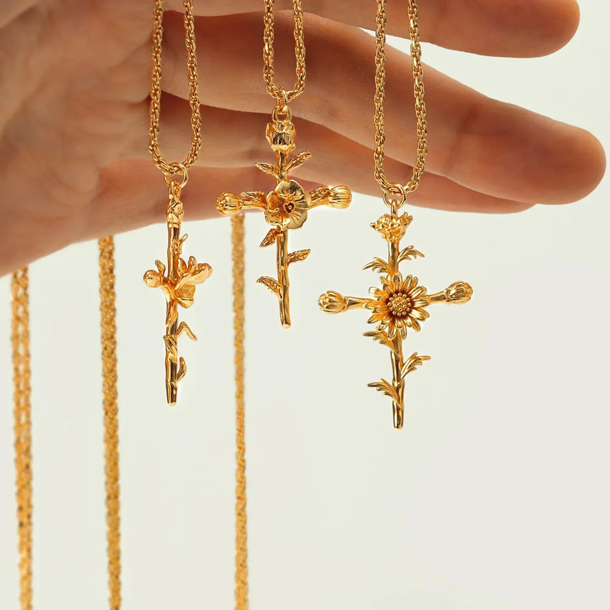 Birth Month Flower Cross Pendant