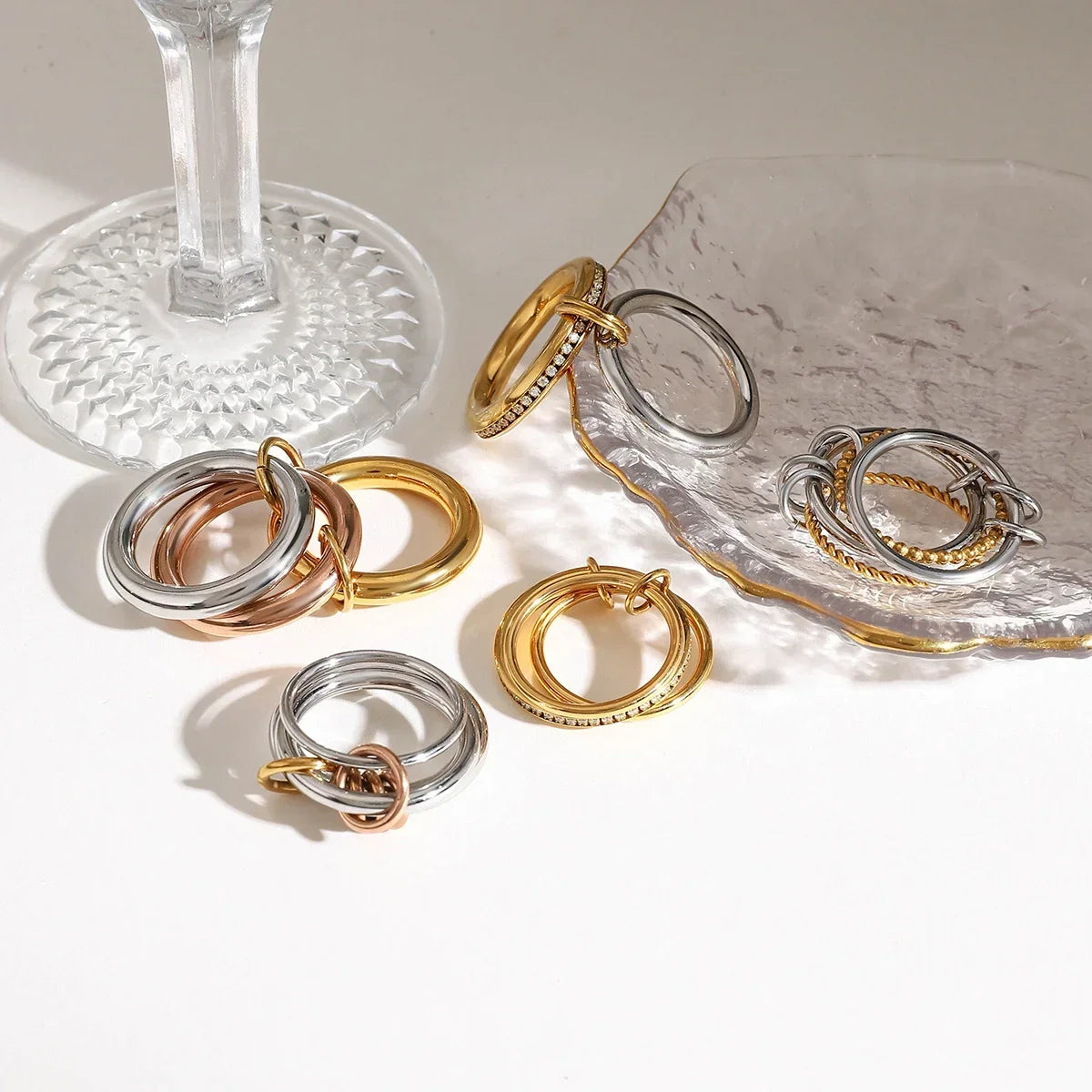Two-Tone Double-Loop Zircon Stacked Ring