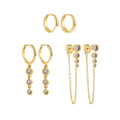 18K Gold Plated 3-Piece Earring Set with Zircon Crystals
