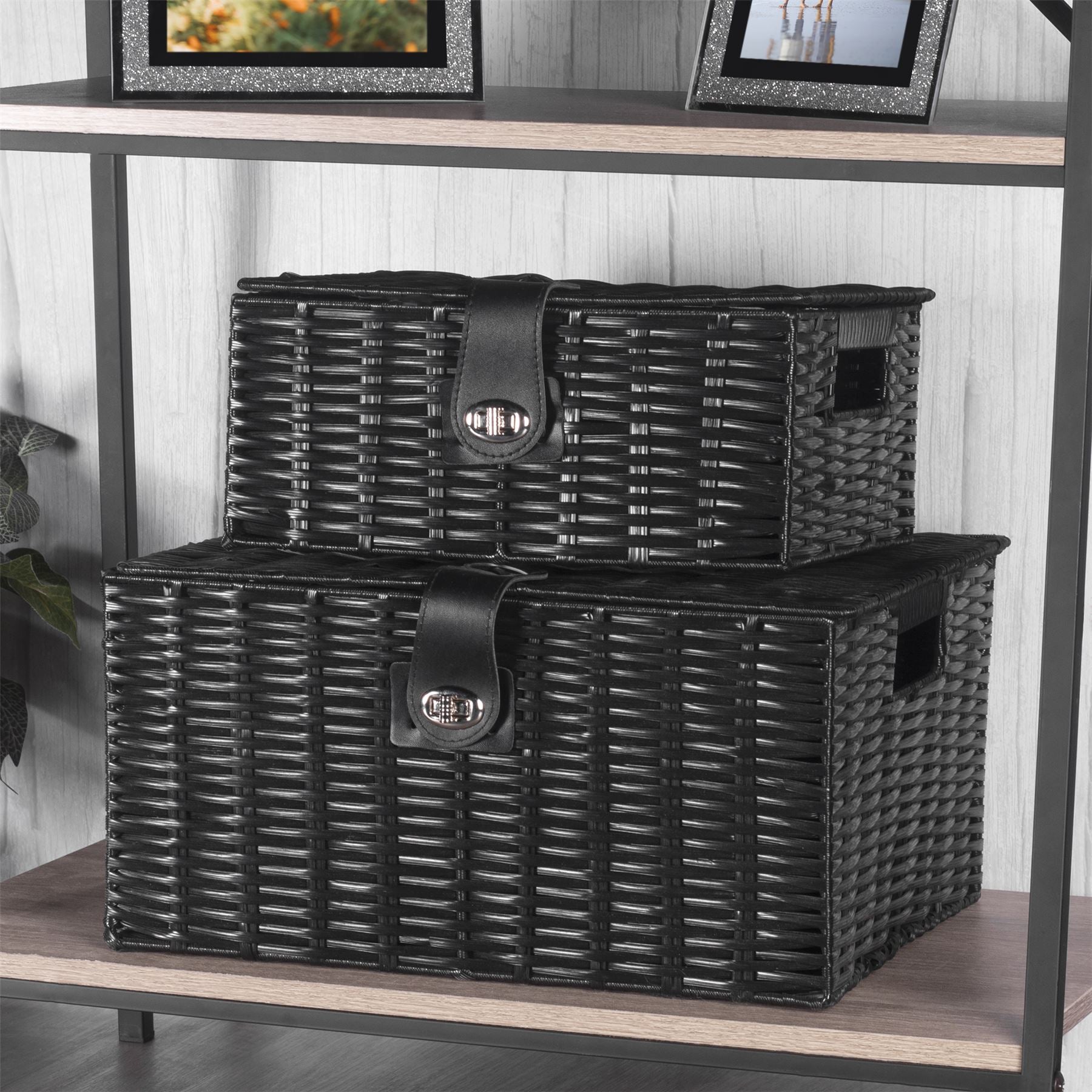 Resin Woven Storage Baskets - Set of 3 Black | M&W