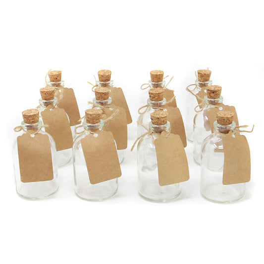 Mini 50ml Glass Bottles with Decorative Labels - Set of 12  | M&W	