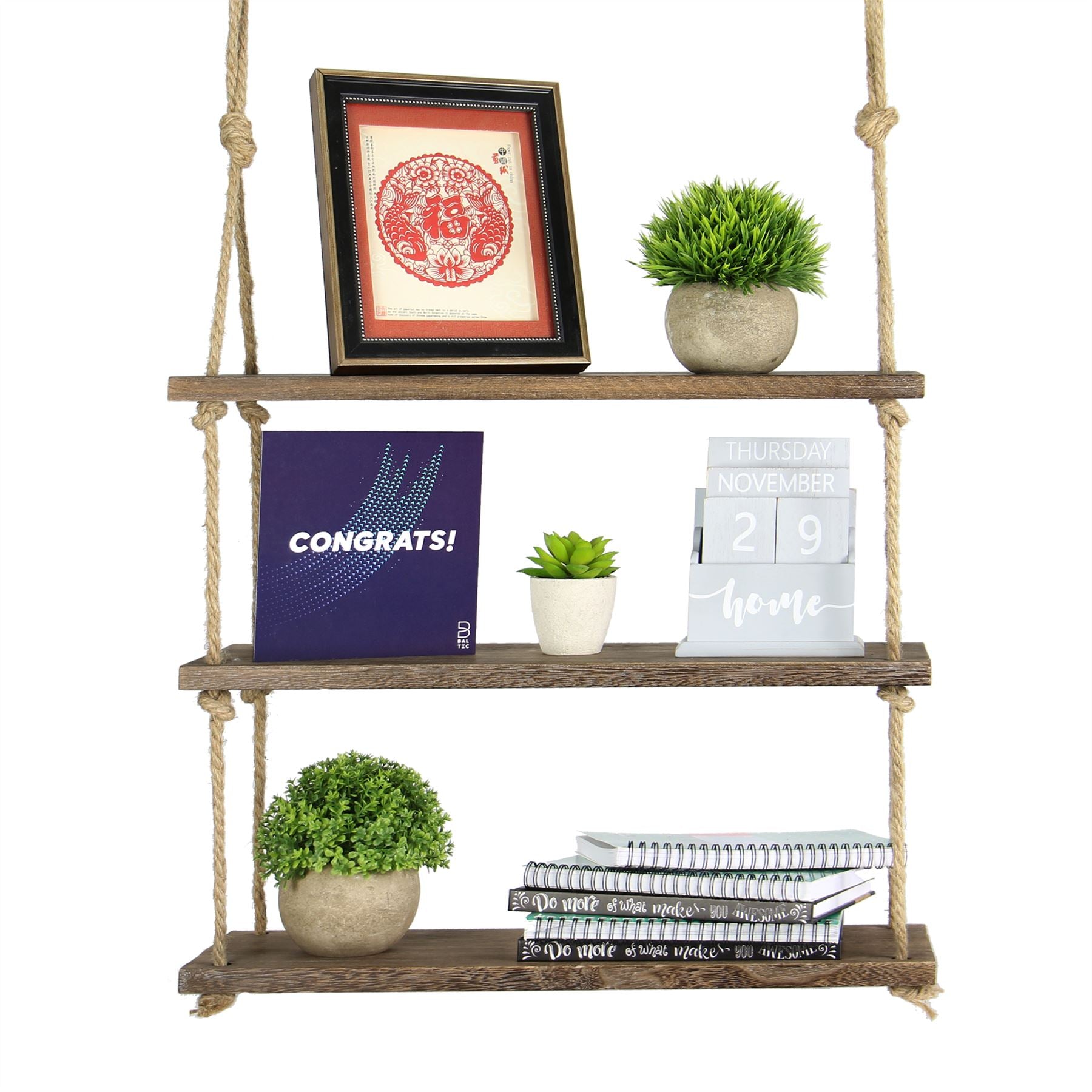 Wooden Hanging Shelf 3 Tier | M&W