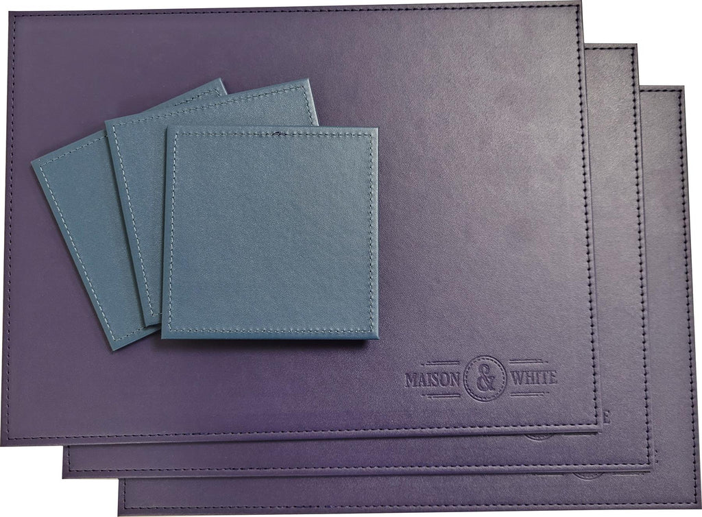 Faux Leather Placemats & Coaster Table Set Blue - 12 Piece | M&W	