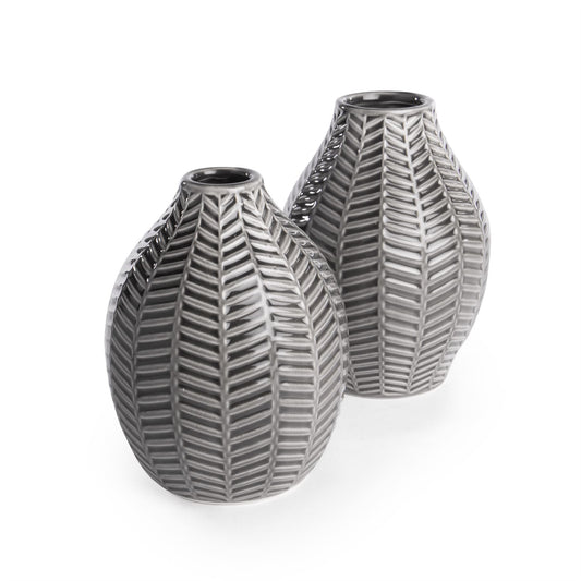 Grey Ceramic Leaf Inspired Vases - Set of 2 | M&W	