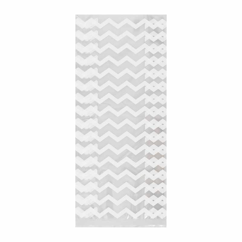 White Chevron Cellophane Party Bags - 24cm x 10cm (10pk)