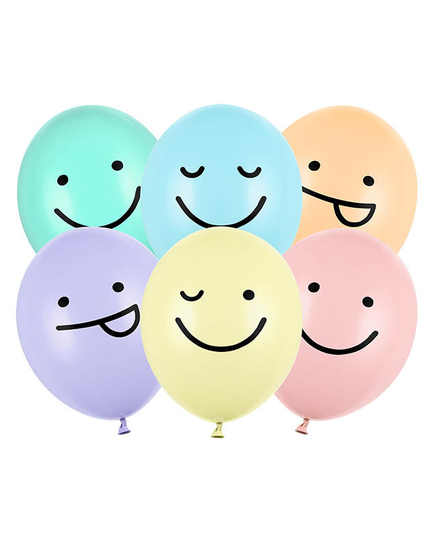 Pastel Smiley Faces Balloons - 12" Latex (6pk)