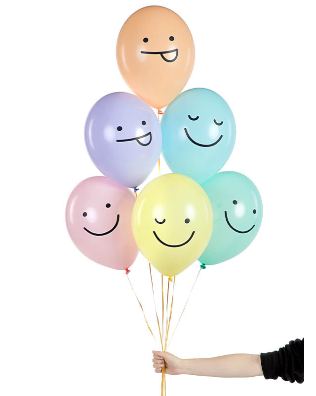 Pastel Smiley Faces Balloons - 12" Latex (6pk)