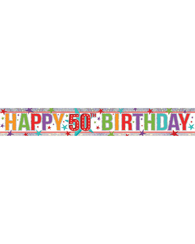 Multi Coloured 'Happy 50th Birthday' Holographic Foil Banner - 2.7m