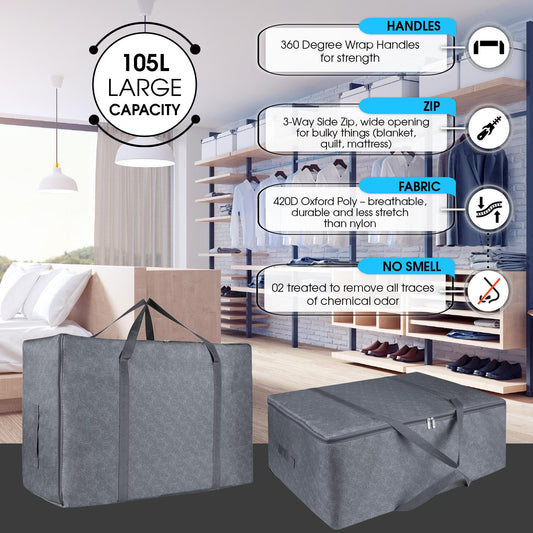 SANCTOME Grey 105L Waterproof Under Bed Storage	