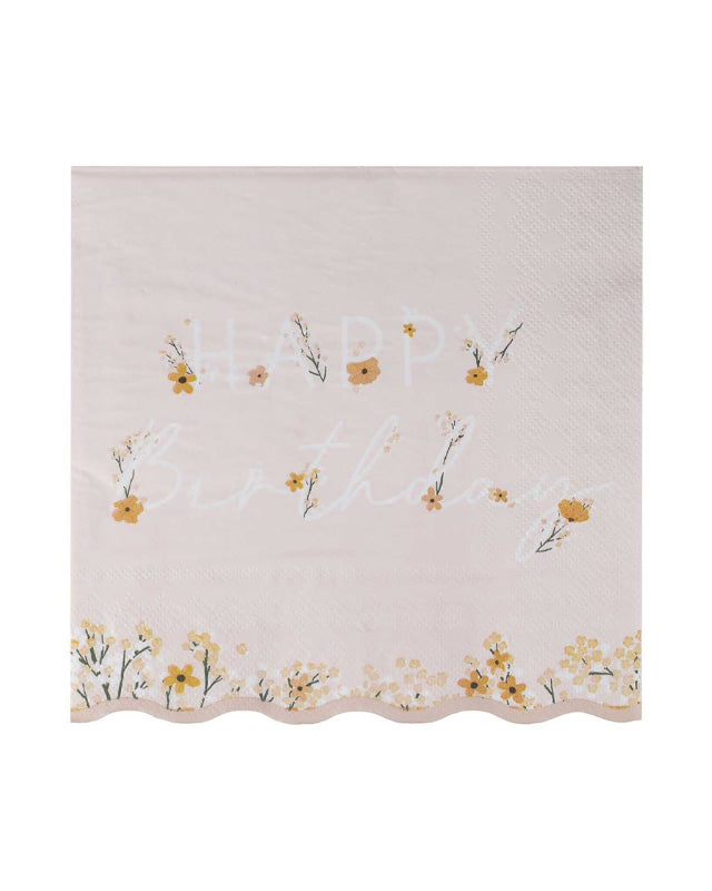 Birthday Bloom Floral Happy Birthday Paper Napkins - 33cm (16pk)