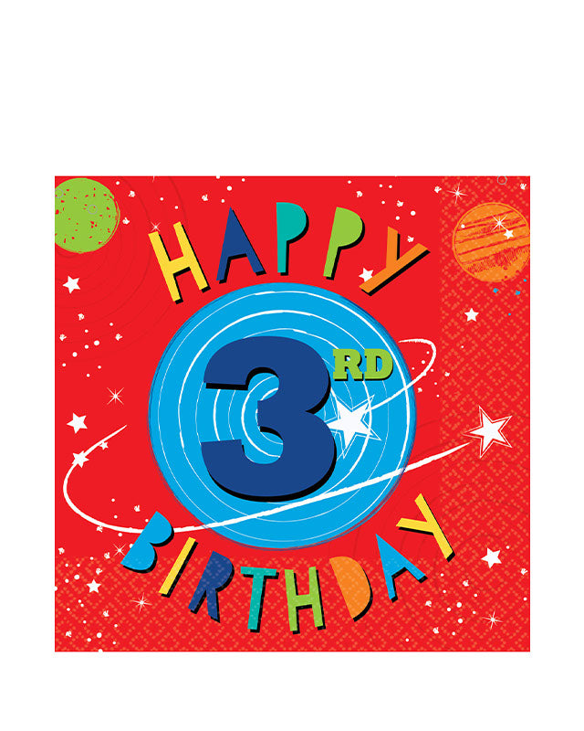 Blast Off 3rd Birthday Paper Napkins - 33cm (16pk)