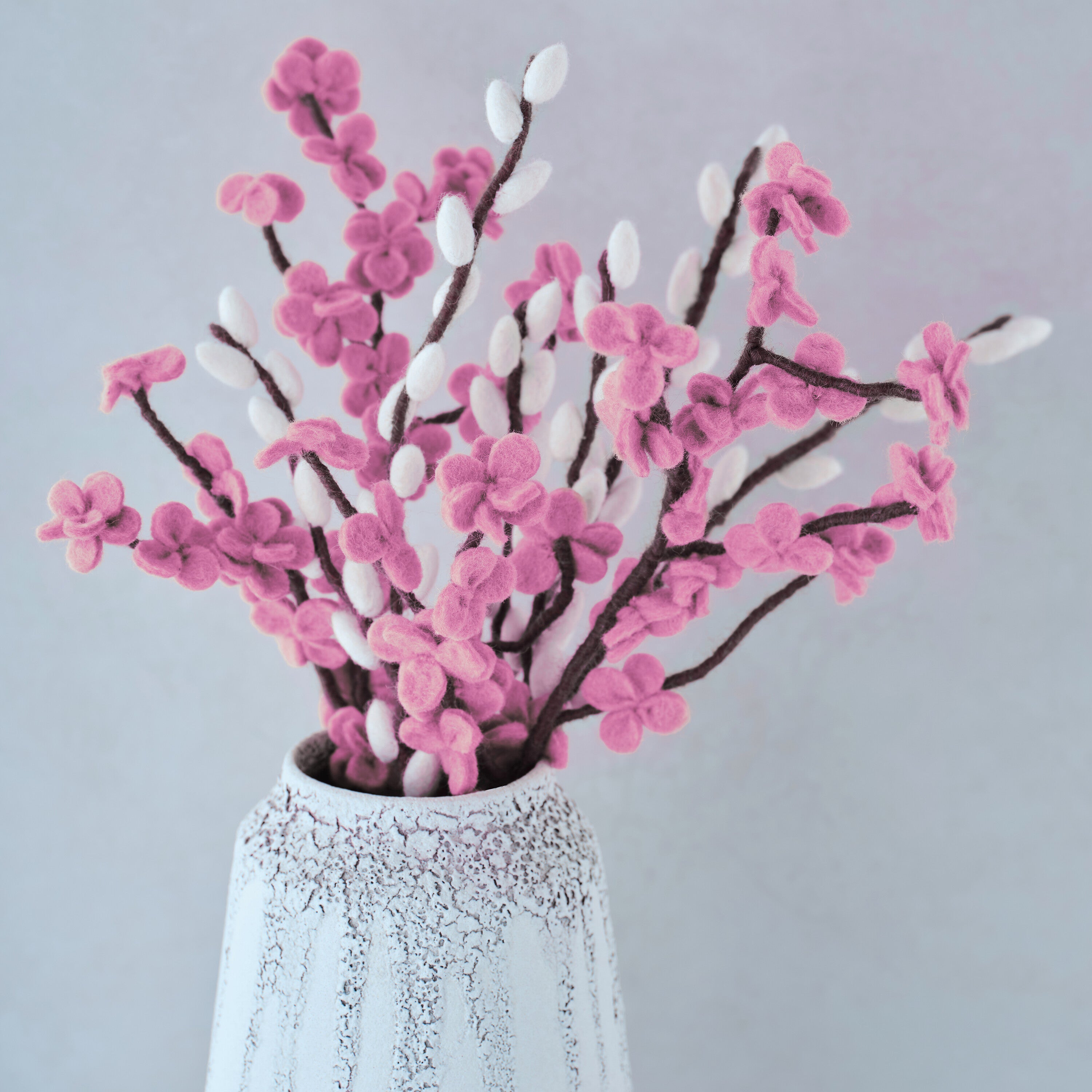 Pink and White Felt Blossom Foliage Stems (3pk)