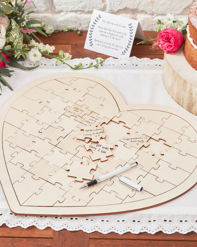 Boho Wedding Wooden Heart Jigsaw Guest Book
