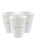 Blue Botanical Cross Paper Cups - 237ml (8pk)