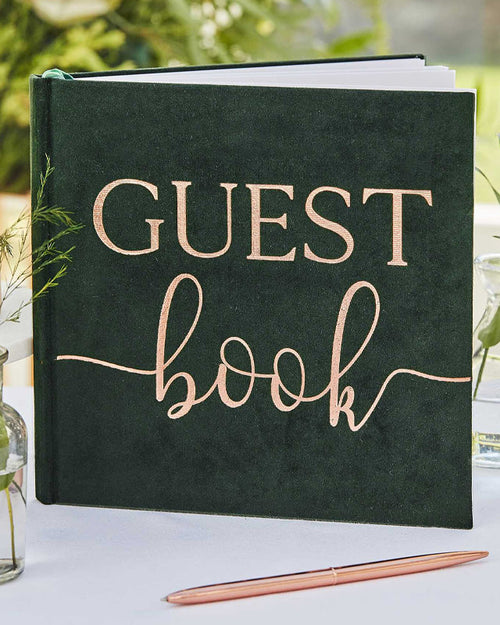 Botanical Wedding Green Velvet Guest Book