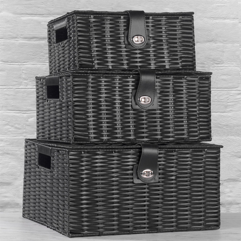 Resin Woven Storage Baskets - Set of 3 Black | M&W