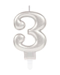 Silver Number 3 Candle - 7.5cm