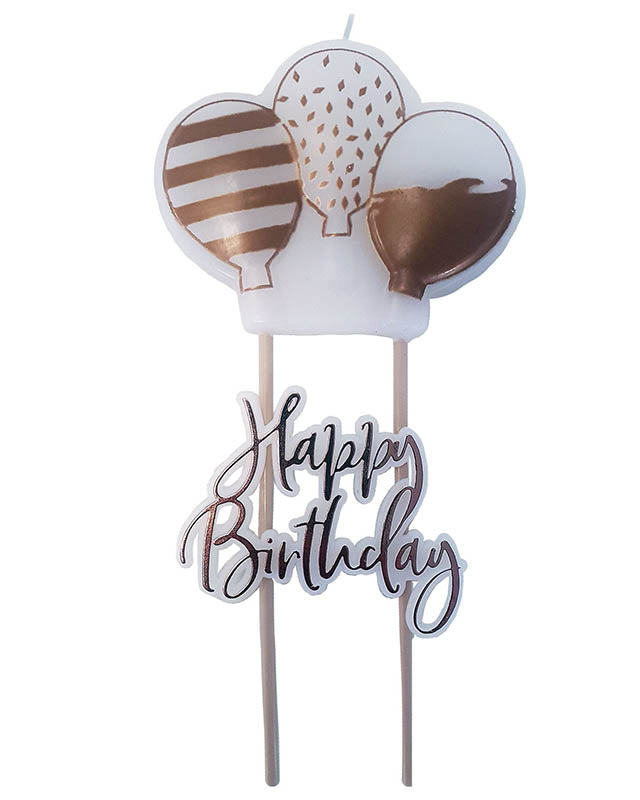 Happy Birthday Rose Gold Balloons Candle