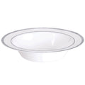 Premium Plastic Bowls - 340ml White with Silver Trim (10pk)