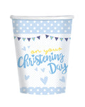 Christening Day Blue Cups - 266ml Paper Party Cups (8pk)
