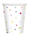 Multi Coloured Star Print Paper Cups - 237ml (8pk)