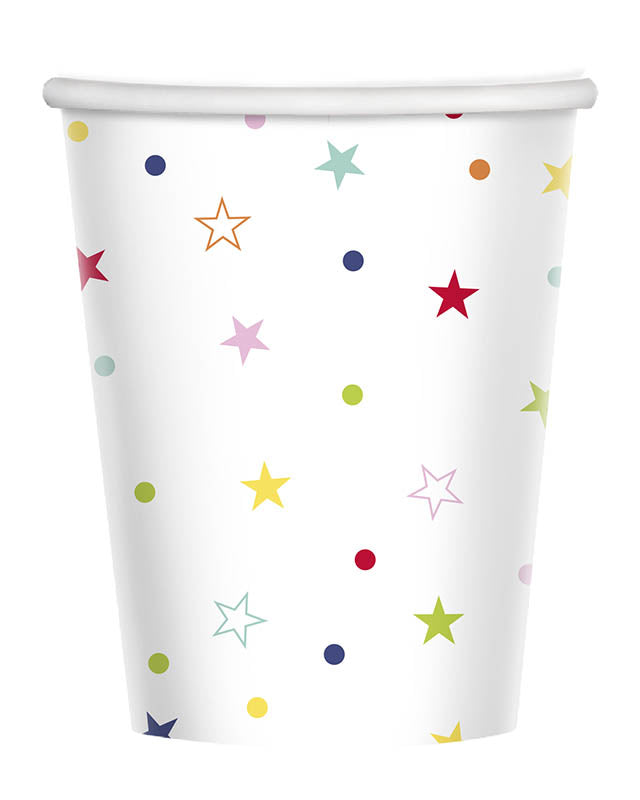 Multi Coloured Star Print Paper Cups - 237ml (8pk)