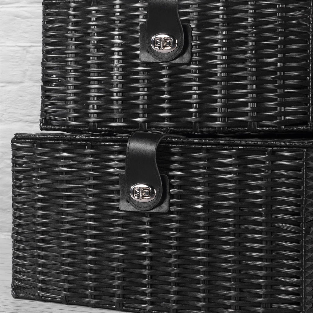 Resin Woven Storage Baskets - Set of 3 Black | M&W	