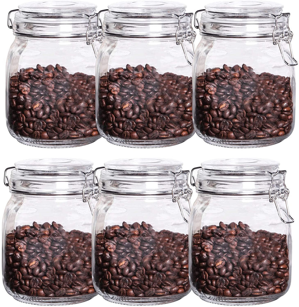 1L Glass Storage Jars with Clip Top Lid - Set of 6 | M&W	