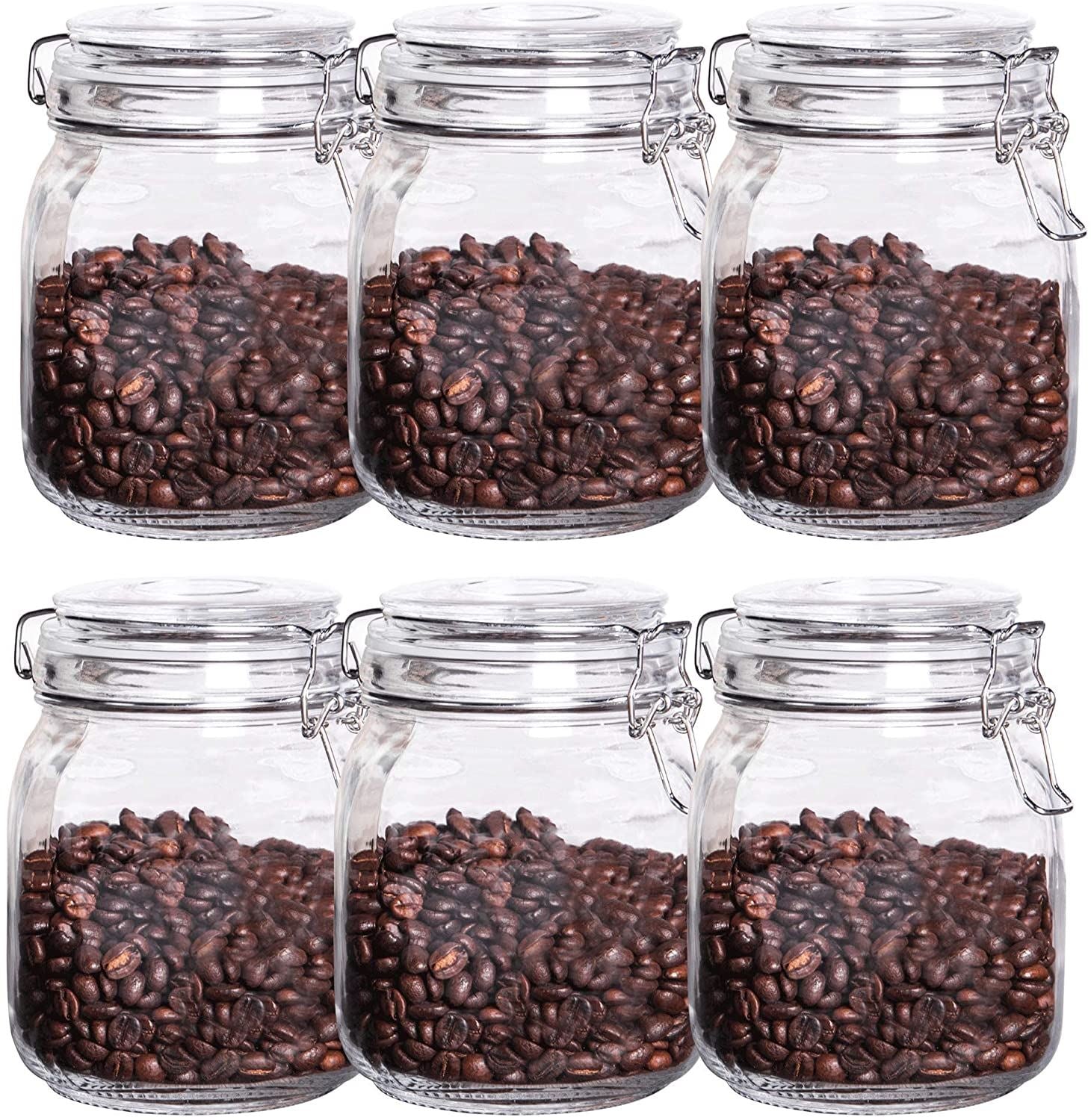 1L Glass Storage Jars with Clip Top Lid - Set of 6 | M&W	