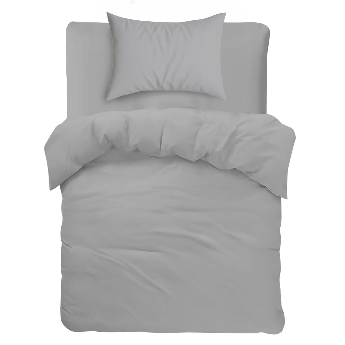 M&W 3 Piece Duvet Set with Fitted Sheet & Pillows (Light Grey, Single)
