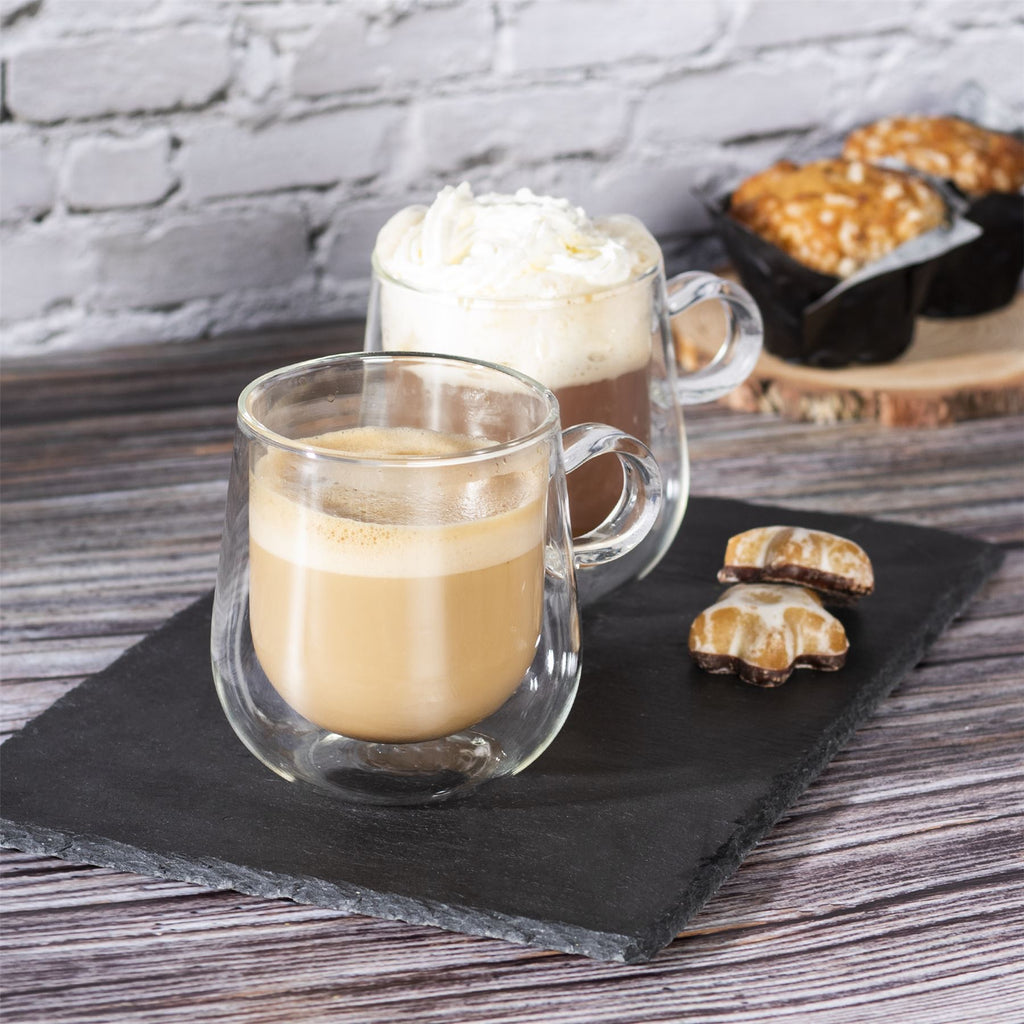 Double Walled 275ml Coffee Glasses with Handles - Set of 2 | M&W	