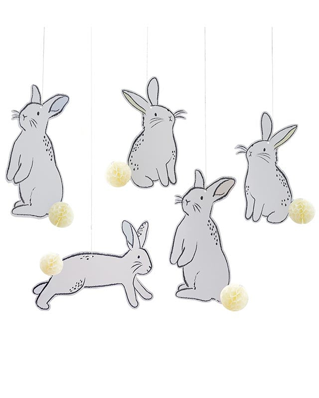 Hanging Bunnies with Honeycomb Tails - 5pk