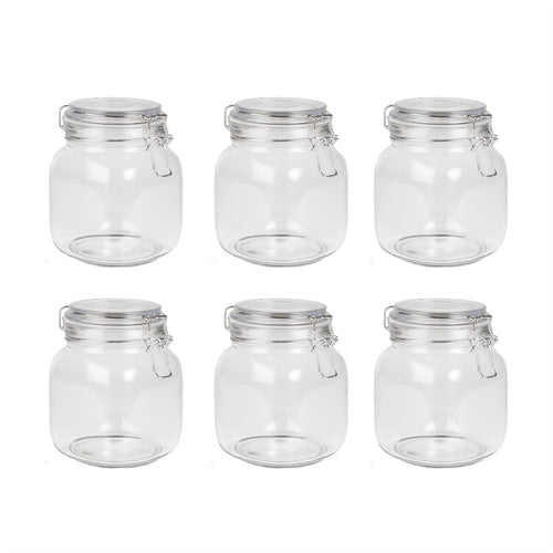 1L Glass Storage Jars with Clip Top Lid - Set of 6 | M&W	