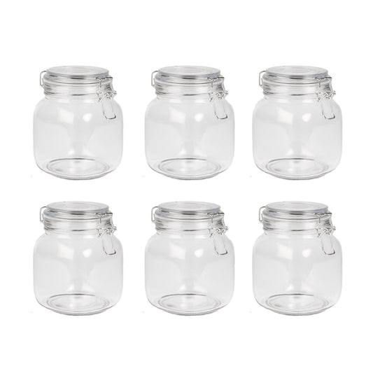 1L Glass Storage Jars with Clip Top Lid - Set of 6 | M&W	